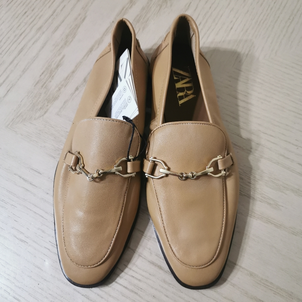 NWT Zara Leather Flat Loafer Shoes